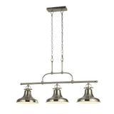 DALLAS 3Lt Bar Pendant - Antique Brass or Satin Silver Metal, Kitchen Island Lighting