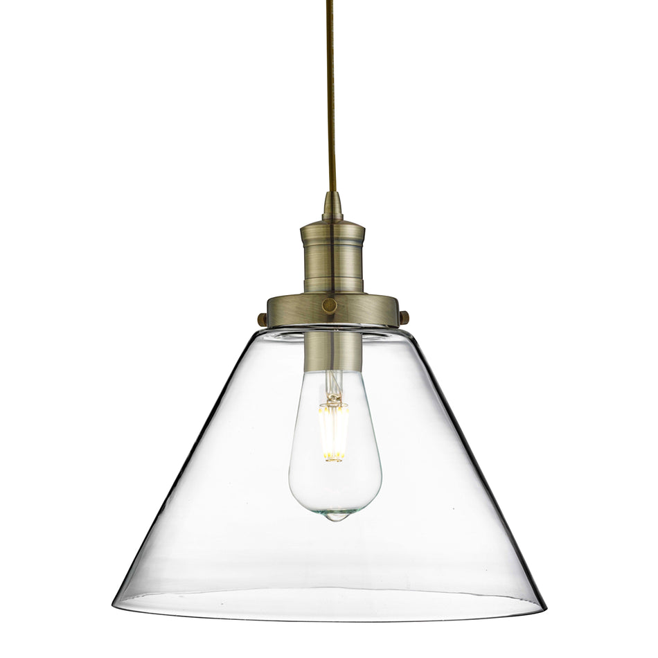 SEARCHLIGHT PYRAMID Pendant - Antique Brass Metal & Glass