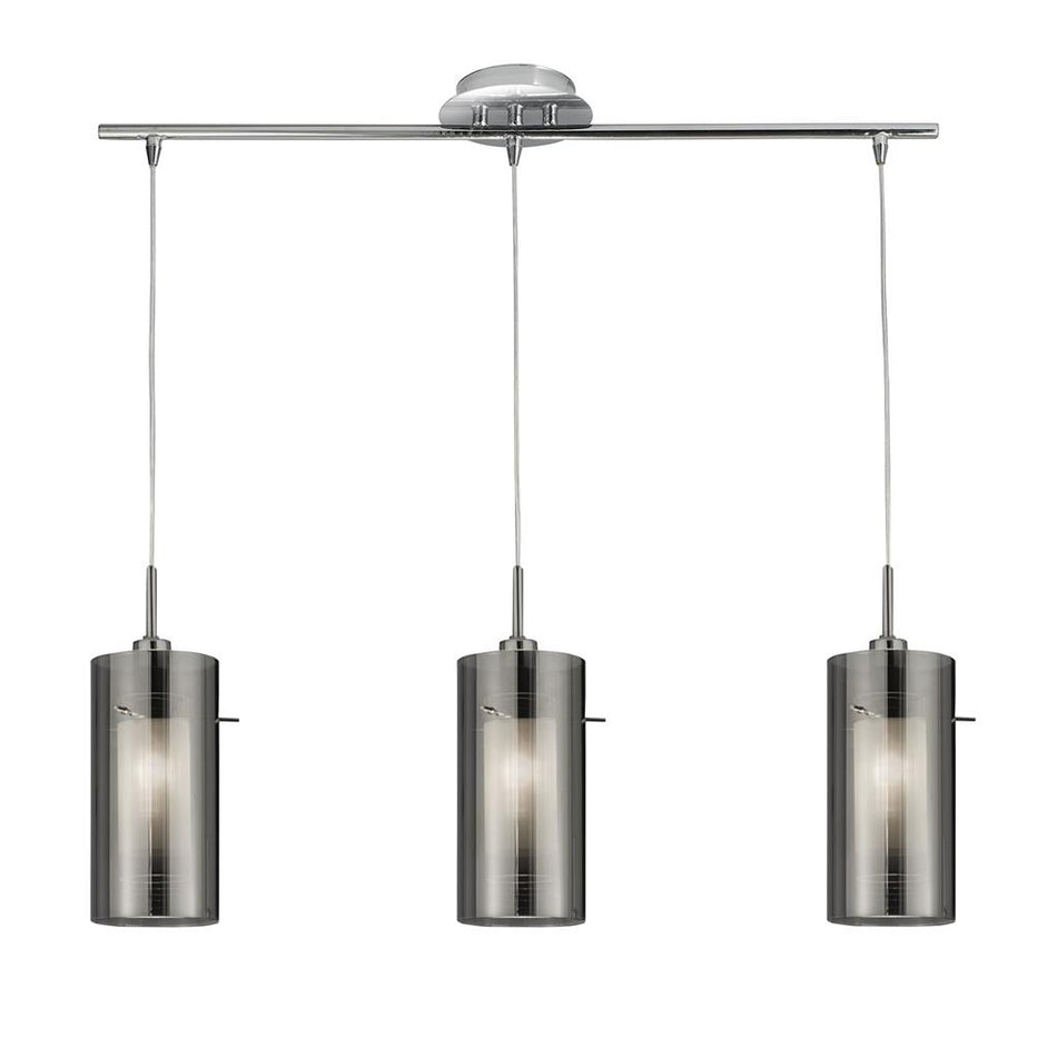 SEARCHLIGHT Duo II 3Lt Bar Pendant - Satin Silver & Smoked Glass