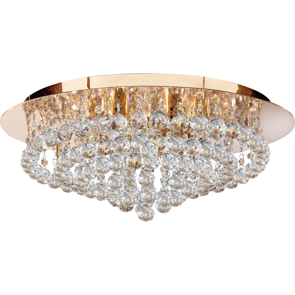 HANNA 8Lt Round Flush - Chrome or Gold Metal & Clear Crystal Balls