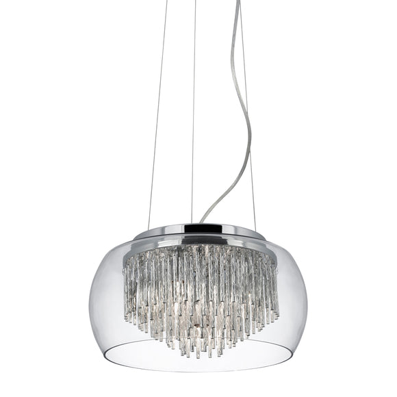 SEARCHLIGHT CURVA 4Lt Pendant - Chrome Metal, Clear Crystal & Diamond Cut Rods