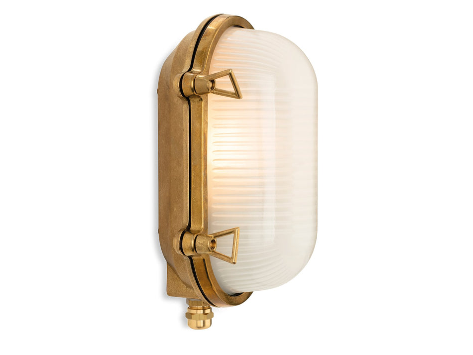 Nautic Outdoor Bulkhead - Traditional Solid Brass Ship Style with Frosted Glass - Eyelid