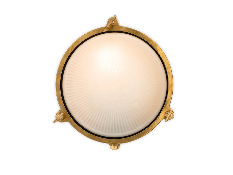 Nautic Outdoor 195mm Bulkhead - Traditional Solid Brass Ship Style with Frosted Glass