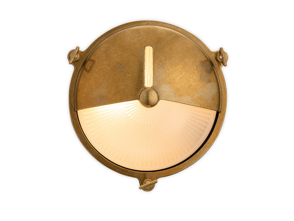 Nautic Outdoor 195mm Bulkhead - Traditional Solid Brass Ship Style with Frosted Glass - Eyelid
