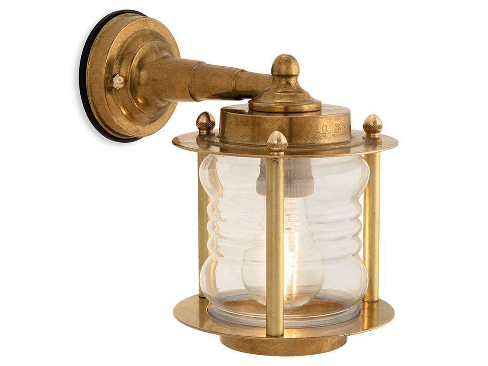 Nautic Outdoor Wall  Light - Solid Brass, Contoured Glass, Ship Style Fitting