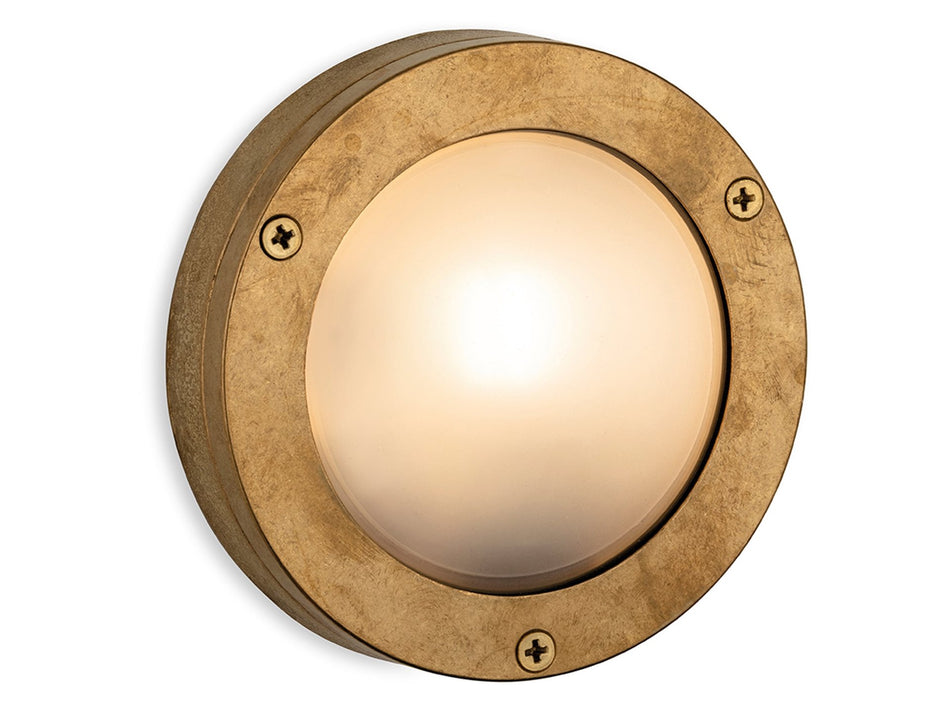 Nautic Outdoor 140mm Bulkhead - Traditional Solid Brass Ship Style with Frosted Glass
