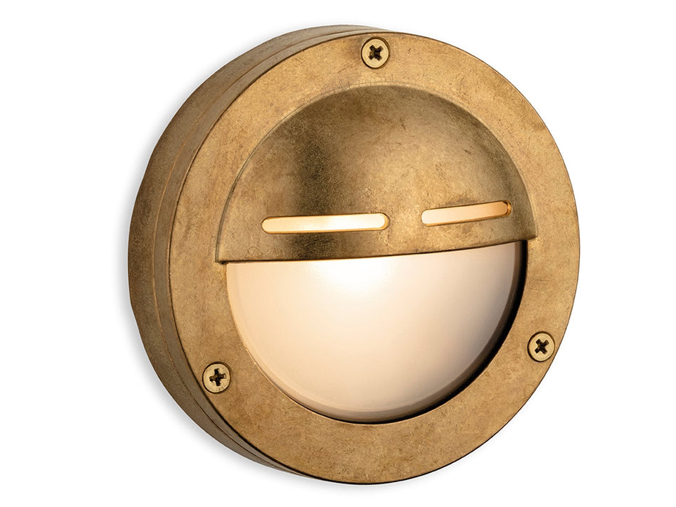 Nautic Outdoor 140mm Bulkhead - Traditional Solid Brass Ship Style with Frosted Glass - Eyelid