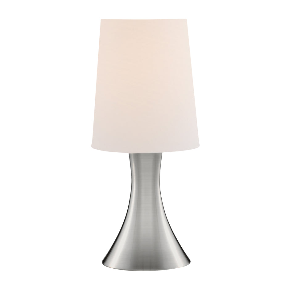 TOUCH Table Lamp - Satin Silver Metal & White Fabric Shade