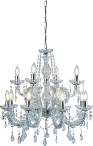 SEARCHLIGHT MARIE THERESE 12Lt Chandelier- Chrome Metal & Clear Crystal