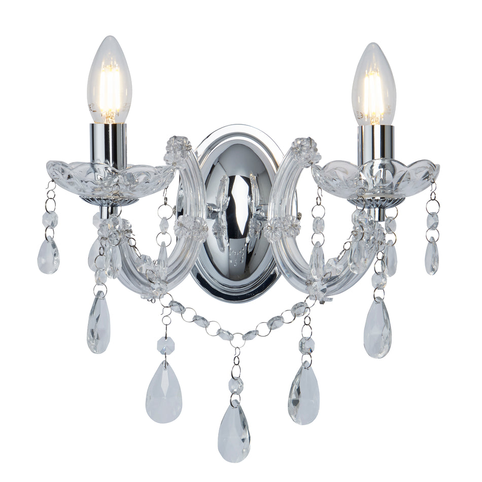 SEARCHLIGHT MARIE THERESE 2Lt Wall Light - Chrome Metal & Clear Crystal
