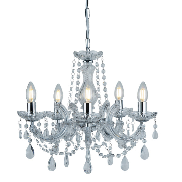 SEARCHLIGHT MARIE THERESE 5Lt Pendant - Chrome Metal & Clear Crystal