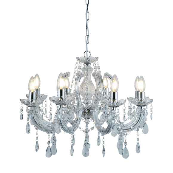 SEARCHLIGHT MARIE THERESE 8Lt Pendant - Chrome Metal & Clear Crystal