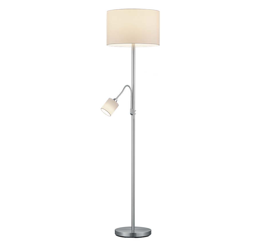 HOTEL Floor Lamp - Matt Nickel, White Shade plus Reading Arm