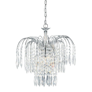 SEARCHLIGHT WATERFALL 3Lt Pendant - Chrome Metal & Crystal