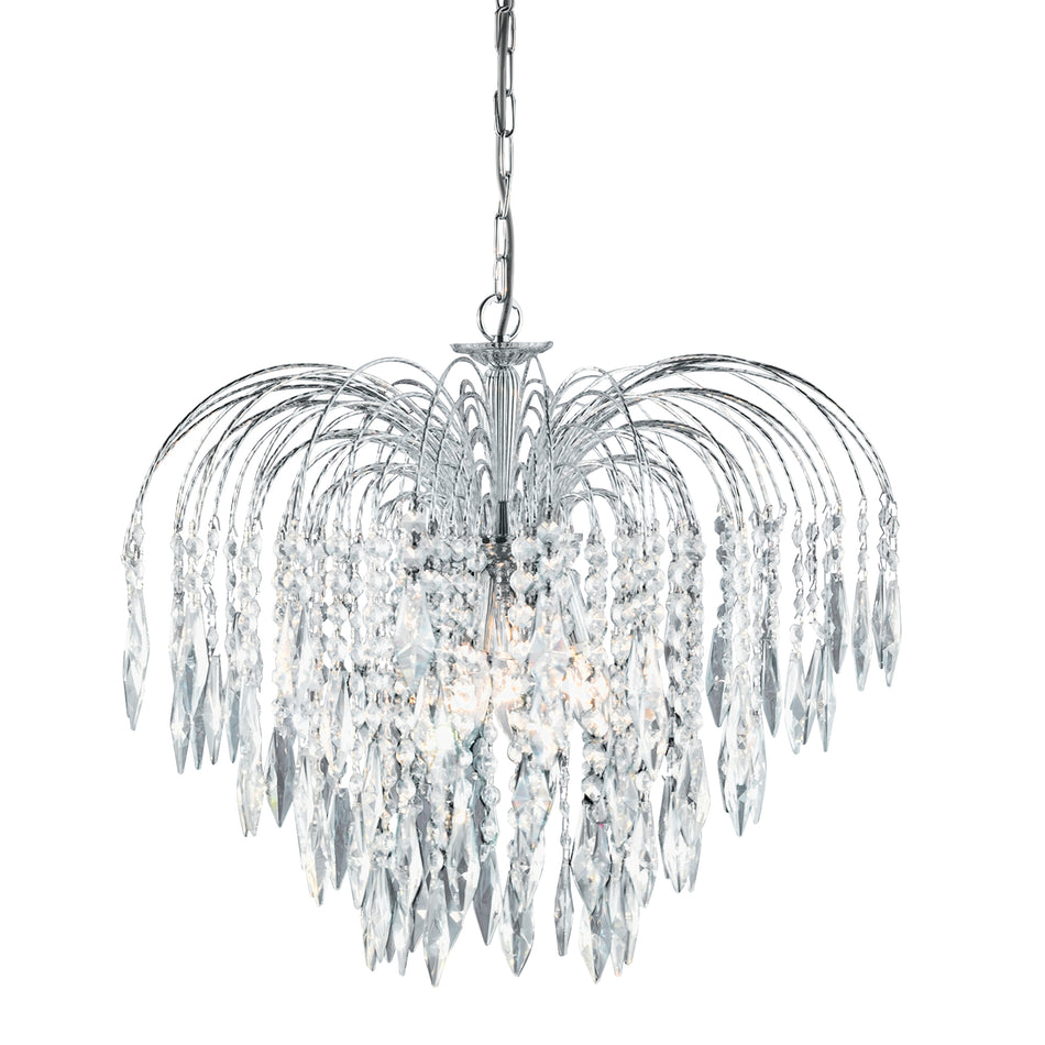 SEARCHLIGHT WATERFALL 5Lt Pendant - Chrome Metal & Crystal