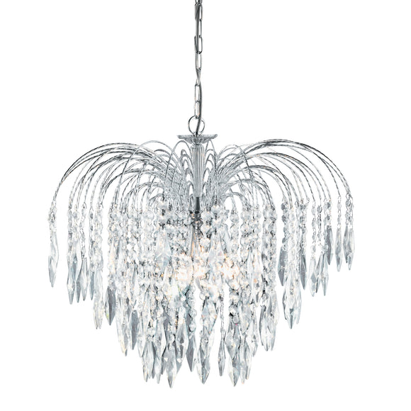 SEARCHLIGHT WATERFALL 5Lt Pendant - Chrome Metal & Crystal