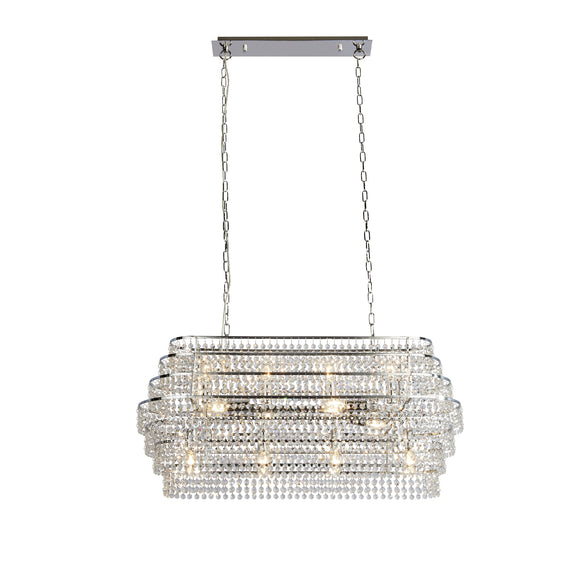 SEARCHLIGHT RENE 12Lt Pendant - Chrome Metal & Clear Crystal