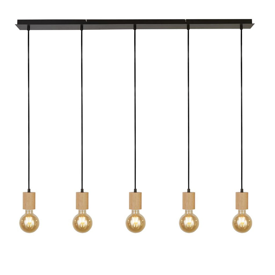 SEARCHLIGHT SPINNY 5LT BAR PENDANT - WOOD & MATT BLACK METAL