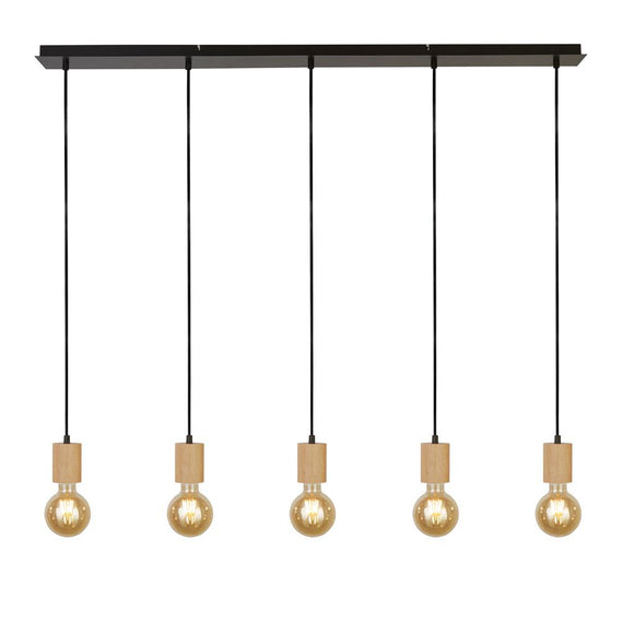 SEARCHLIGHT SPINNY 5LT BAR PENDANT - WOOD & MATT BLACK METAL