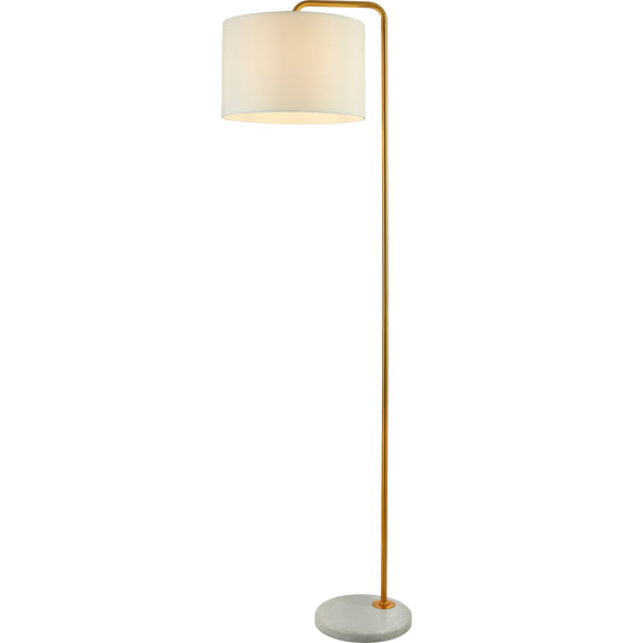 SEARCHLIGHT GALLOW Floor Lamp - Antique Gold Metal, White Marble Base & White Fabric Shade