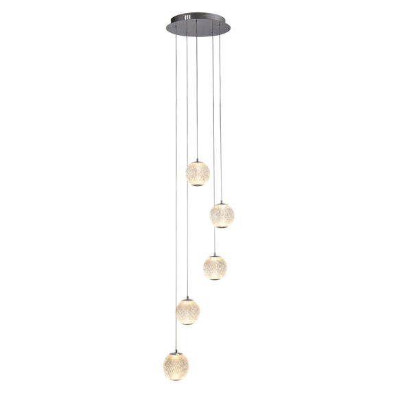 SEARCHLIGHT Allure Chrome Multi-Drop Pendant Light - Clear Acrylic Shades