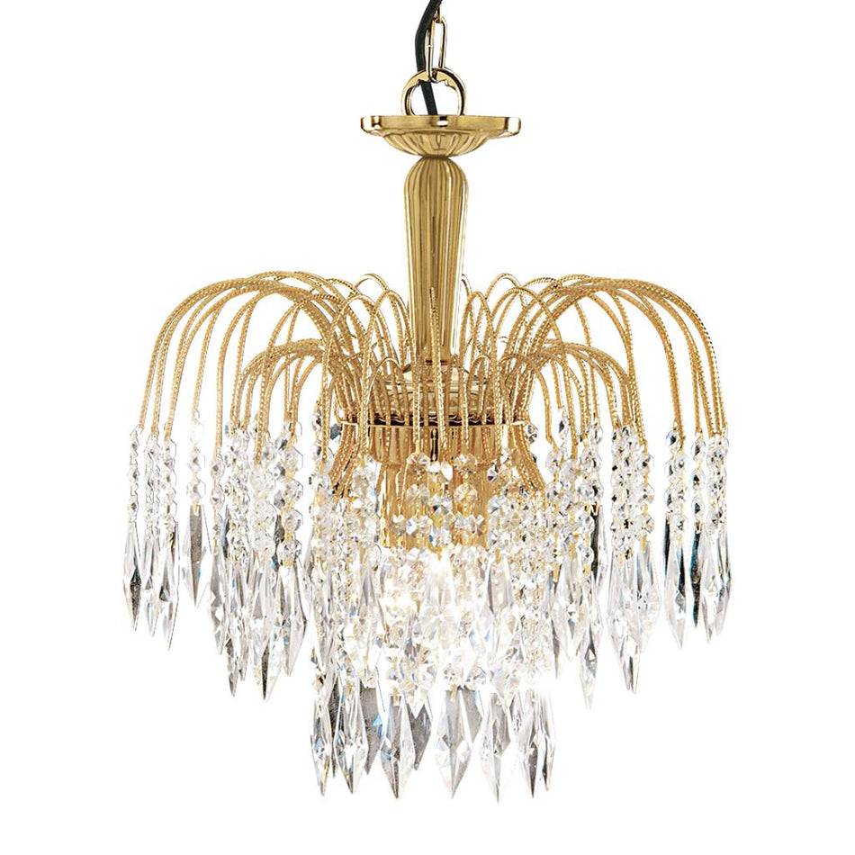 WATERFALL 3Lt Pendant - Gold Metal & Crystal