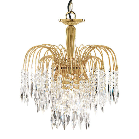 SEARCHLIGHT WATERFALL 3Lt Pendant - Gold Metal & Crystal