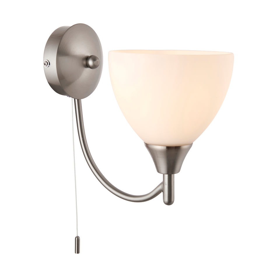 Alton Wall Light - Satin Chrome, Matt Opal Glass Shade