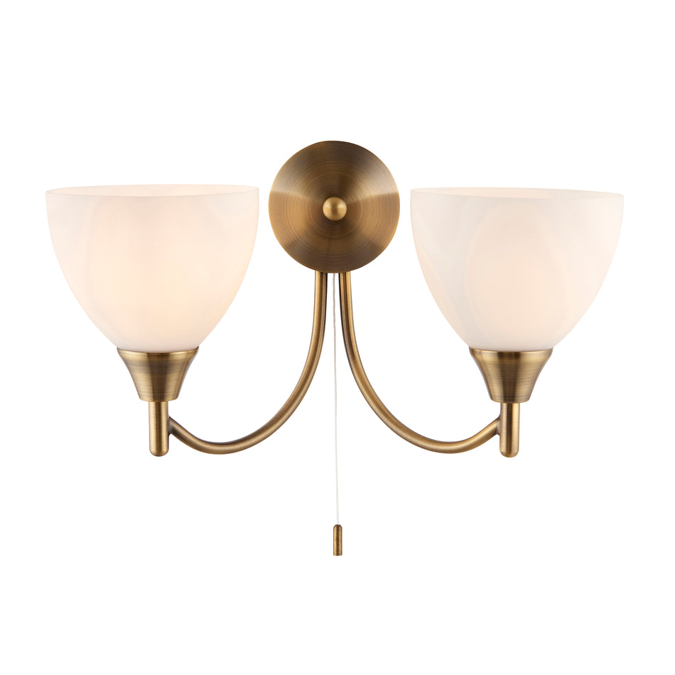 Alton 2Lt Wall Light - Antique Brass, Matt Opal Glass Shades