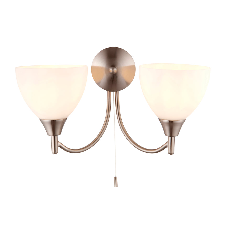 Alton 2Lt Wall Light - Satin Chrome, Matt Opal Glass Shades