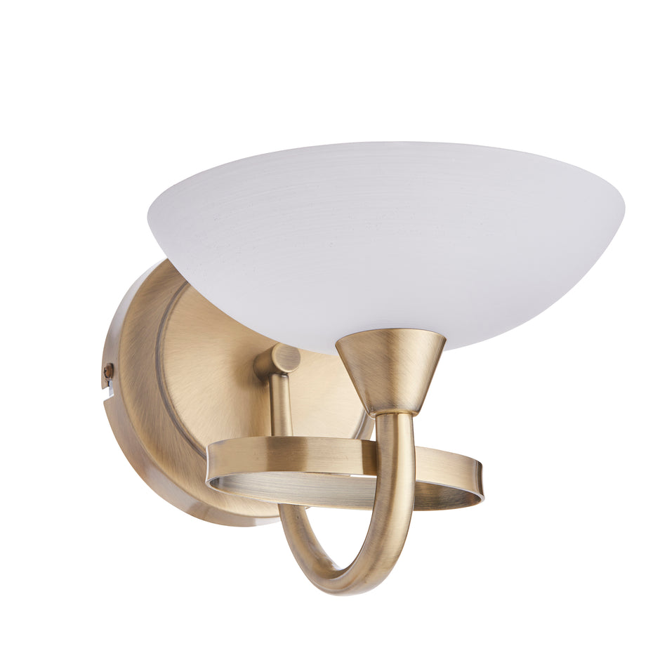 Cagney Modern Wall Light - Antique Brass, White Glass Shade