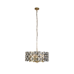 SEARCHLIGHT IRIS 5Lt Pendant - Black Metal, Satin Brass & Crystal