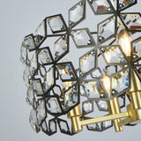 SEARCHLIGHT IRIS 5Lt Pendant - Black Metal, Satin Brass & Crystal