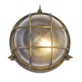 SEARCHLIGHT BULKHEAD Outdoor Wall/ Ceiling Light - Black Gold Aluminium & Clear Holophane Style Glass