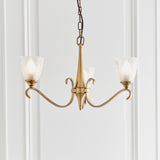 INTERIORS 1900 Columbia Brass 3Lt Pendant & Deco Glass - Antique Brass