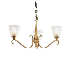 INTERIORS 1900 Columbia Brass 3Lt Pendant & Deco Glass - Antique Brass