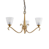 INTERIORS 1900 Columbia Brass 3Lt Pendant & Deco Glass - Antique Brass