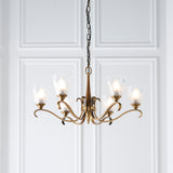 INTERIORS 1900 Columbia Brass 6Lt pendant & Deco Glass - Antique Brass