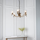 ENDON Columbia brass 6lt pendant & deco glass