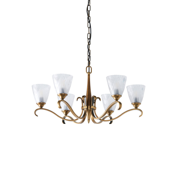 INTERIORS 1900 Columbia Brass 6Lt pendant & Deco Glass - Antique Brass