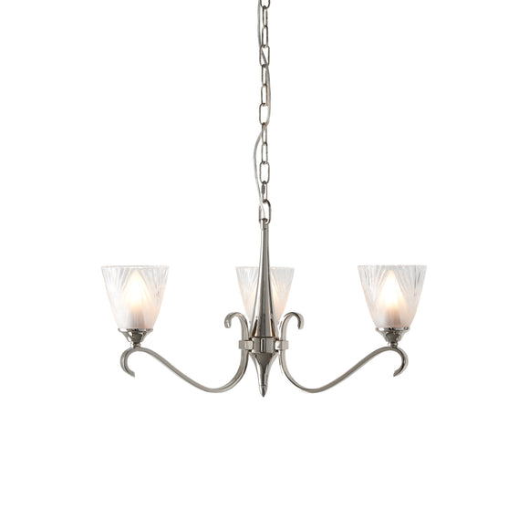 INTERIORS 1900 Columbia Nickel 3Lt Pendant & Deco Glass - Polished Nickel