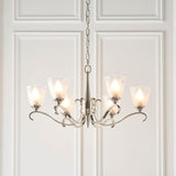 ENDON Columbia brass 6lt pendant & deco glass
