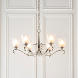 INTERIORS 1900 Columbia Nickel 6Lt Pendant & Deco Glass - Polished Nickel