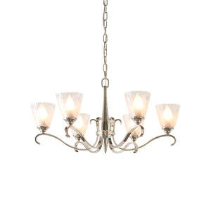 INTERIORS 1900 Columbia Nickel 6Lt Pendant & Deco Glass - Polished Nickel