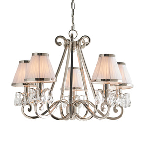 INTERIORS 1900 Oksana Nickel 5Lt Pendant & White Shades