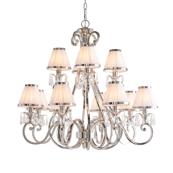 INTERIORS 1900 Oksana Nickel 12Lt Pendant & White Shades