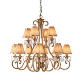 INTERIORS 1900 Oksana Antique Brass 12Lt Pendant & Beige Shades