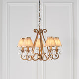 INTERIORS 1900 Oksana Antique Brass 5Lt Pendant & Beige Shades