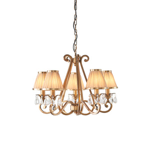 INTERIORS 1900 Oksana Antique Brass 5Lt Pendant & Beige Shades