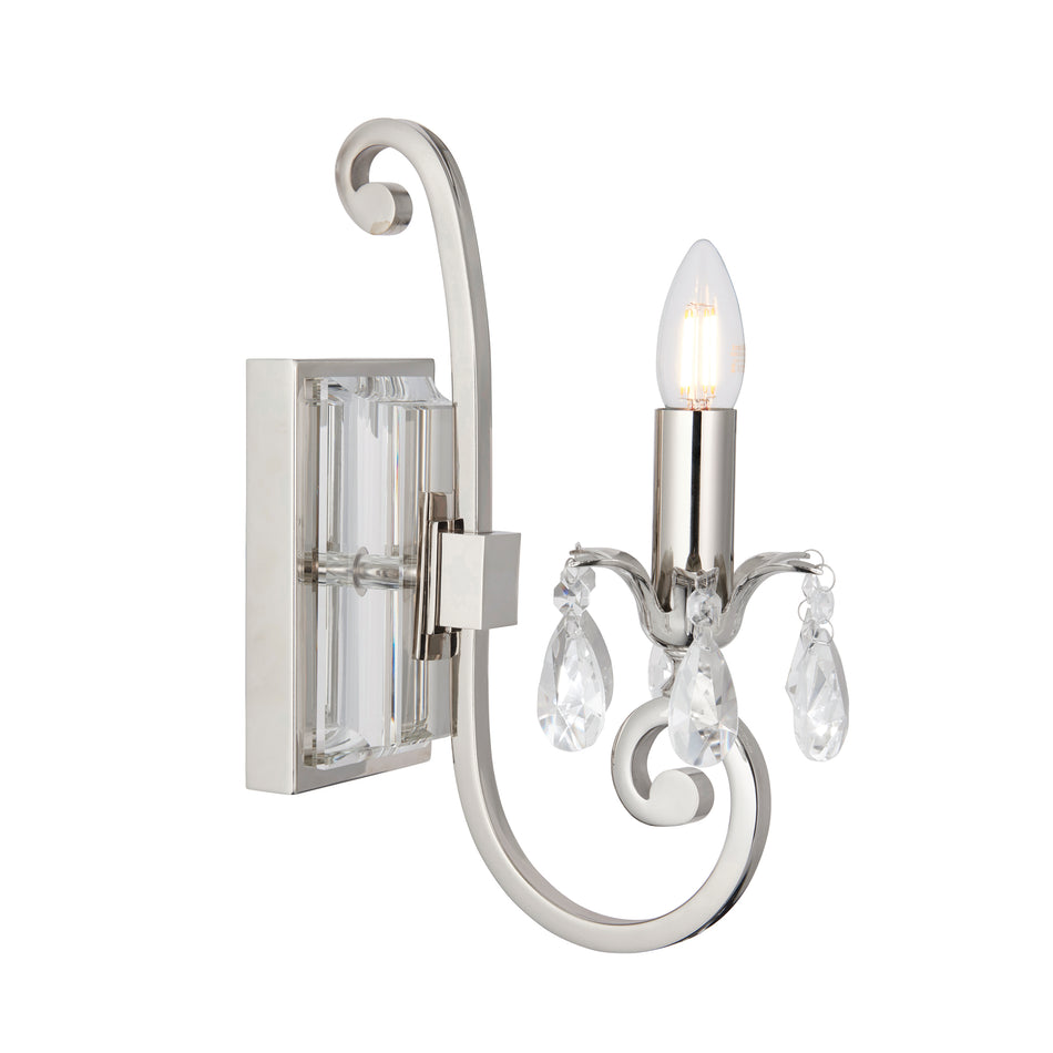 Oksana Nickel Single Wall Light - Polished Nickel Plate & Clear Crystal